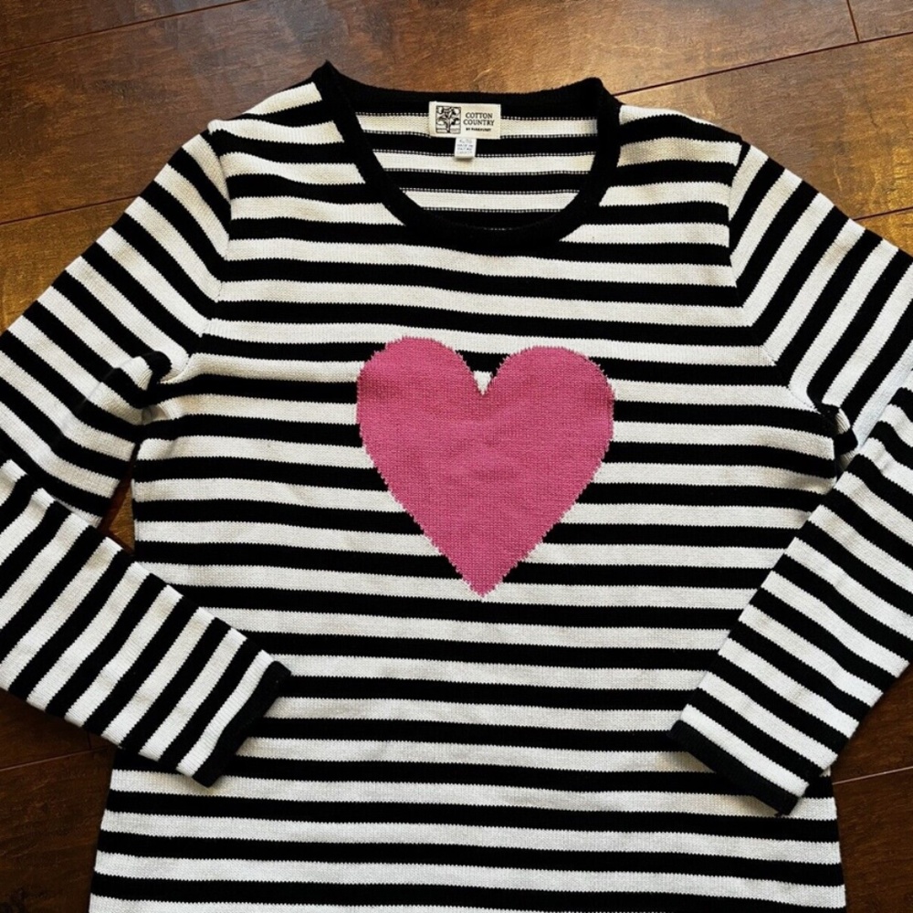 By Parkhurt:  Heart Black and White Striped Sweater size XL